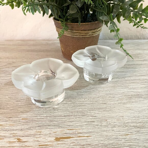 Candle Holders Frosted Clear Flower Crystal Cristal D"Arques J.G. Durand France - Picture 4 of 12